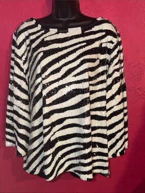 NWT Trina Turk Glam Manellie Sequin Zebra Top. Sz XXL. Mobwife, resort, cruise
